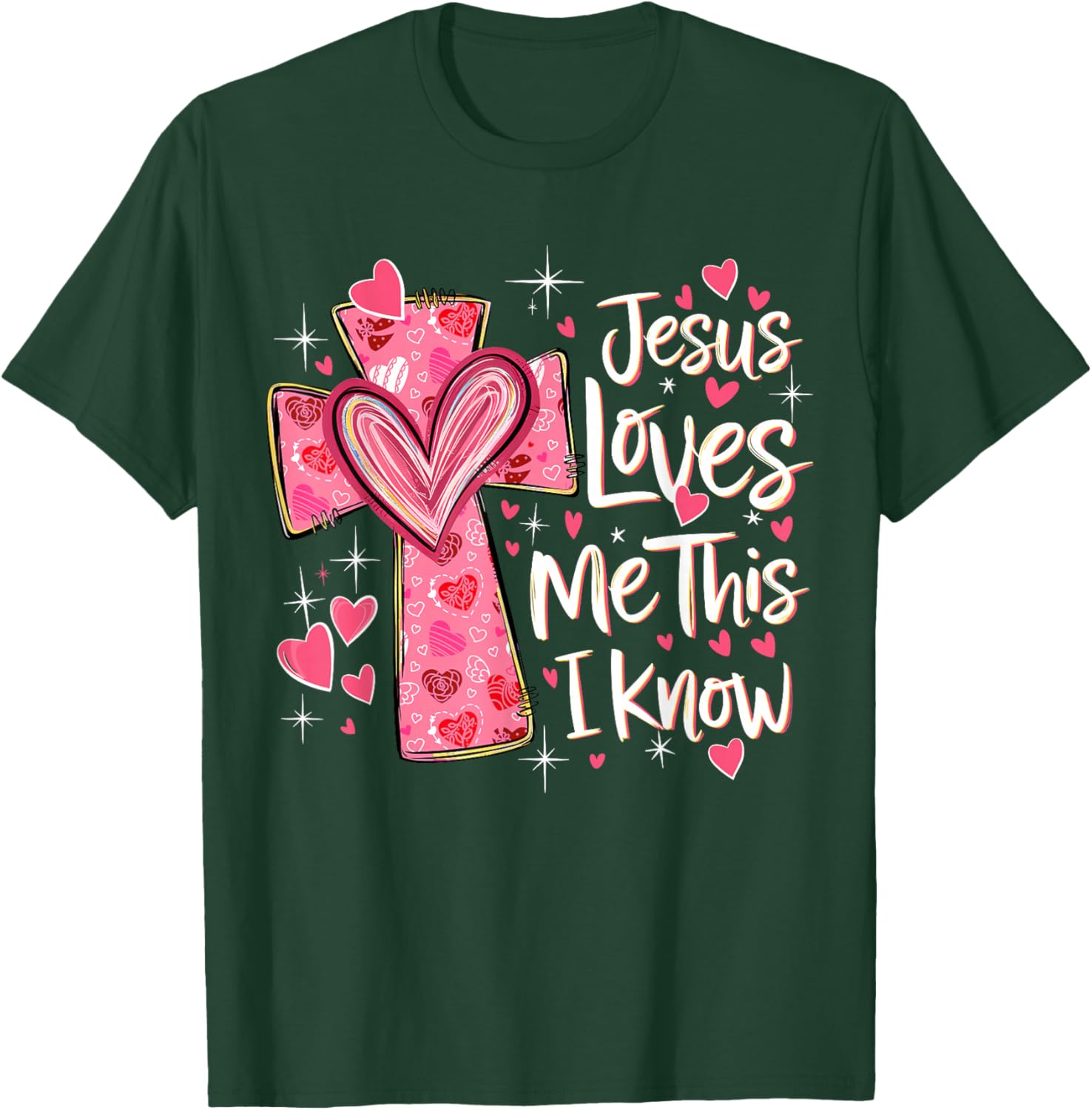 Jesus Loves Me Cross Heart Valentine Graphic Tee Religious Christian Men s T-Shirt Casual Daily S