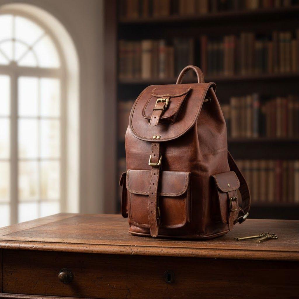Echtes Ziegenleder, großer Herren-Vintage-Rucksack, Reiserucksack, Laptop-Freizeittasche