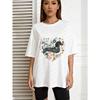 Women Casual Oversized T Shirt White Dachshund Floral Heart Print For Everyday Wear And Leisure Activities
