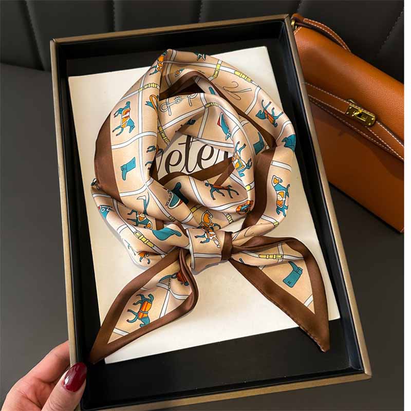 Women Luxury Design Silk Scarf Satin Hair Hairband Tie Neck Scarf Narrow Slanted Ribbon Neckerchief For Wedding Occupation