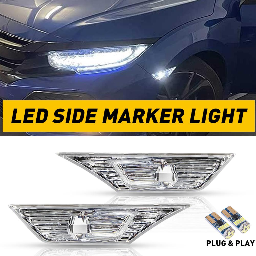2Pcs Car LED Fender Side Indicator Lamp For 2016-2021 Honda Civic Sedan Hatchback Coupe Front Turn Signal Marker Lights