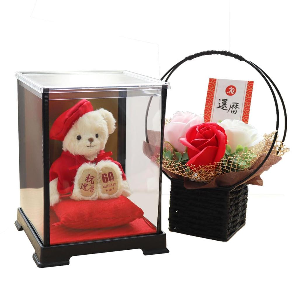 Petit Lou Longevity Bear 12cm Small with Fragrance Soap 60th (Case Flower) (1, Birthday)