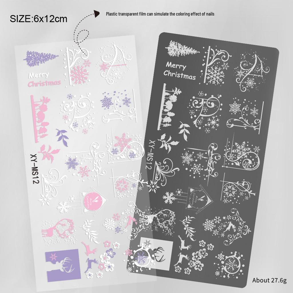Christmas Series Snowflake Nail Art Transfer Tool - Printed Steel Plate with Transparent Film
