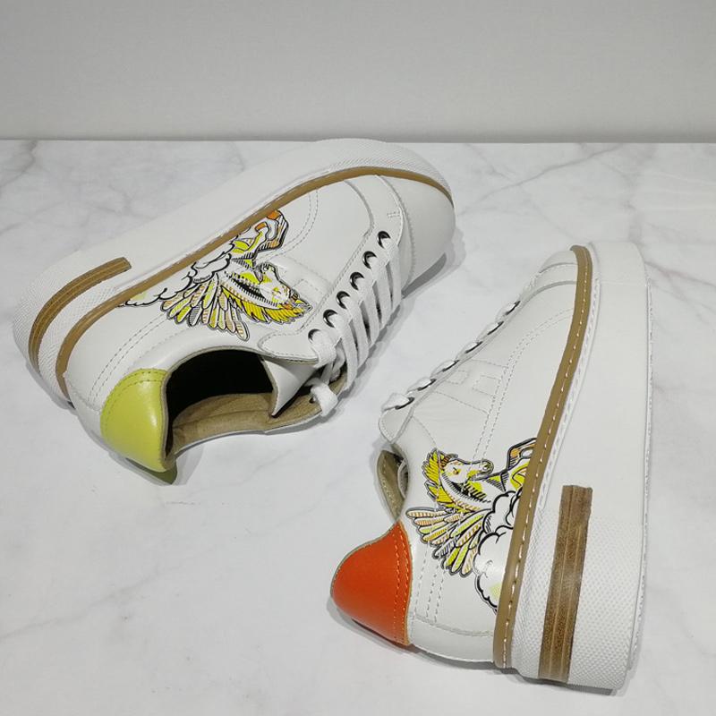 Women Flat Platform Sneakers Real Leather Color Matching White Shoes Casual Embroidery Increased Lace Up Comfort Students Shoes