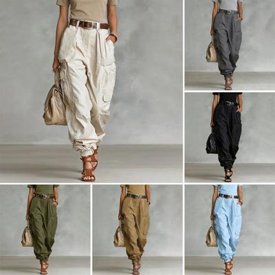Cargo Pants Adjustable Leg Openings Full Ankle Length Side Pockets Baggy Trousers Pure Color Loose Fit Street Style Casual Pants