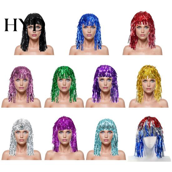 PET Glossy Ribbon Wig Colorful Foil Tinsel Wigs Metallic Fancy Party Shiny Cosplay Costume Photo Booth Prop for Adults Women Reflective Hair