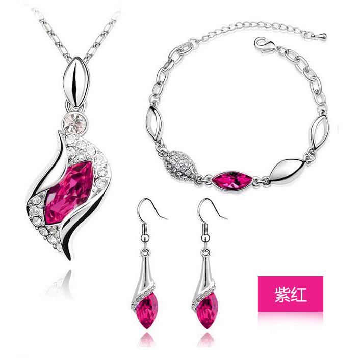 LUXY MOON Women Crystal Pendant Alloyed Chain Necklace Stud Earring Jewelry Set