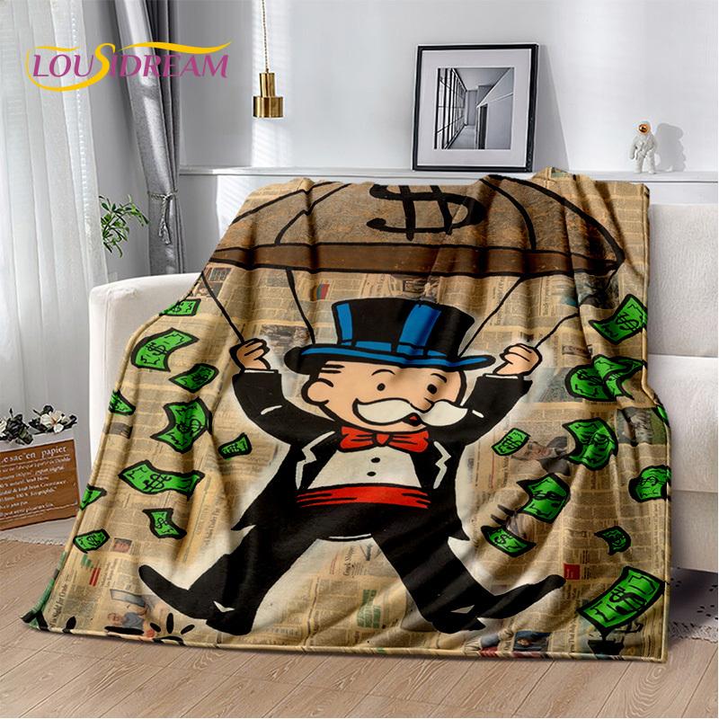 Rich Man Game Monopoly Dollar Cartoon Blanket,Soft Throw Blanket for Home Bedroom Bed Sofa Picnic Travel Office Cover Child Gift
