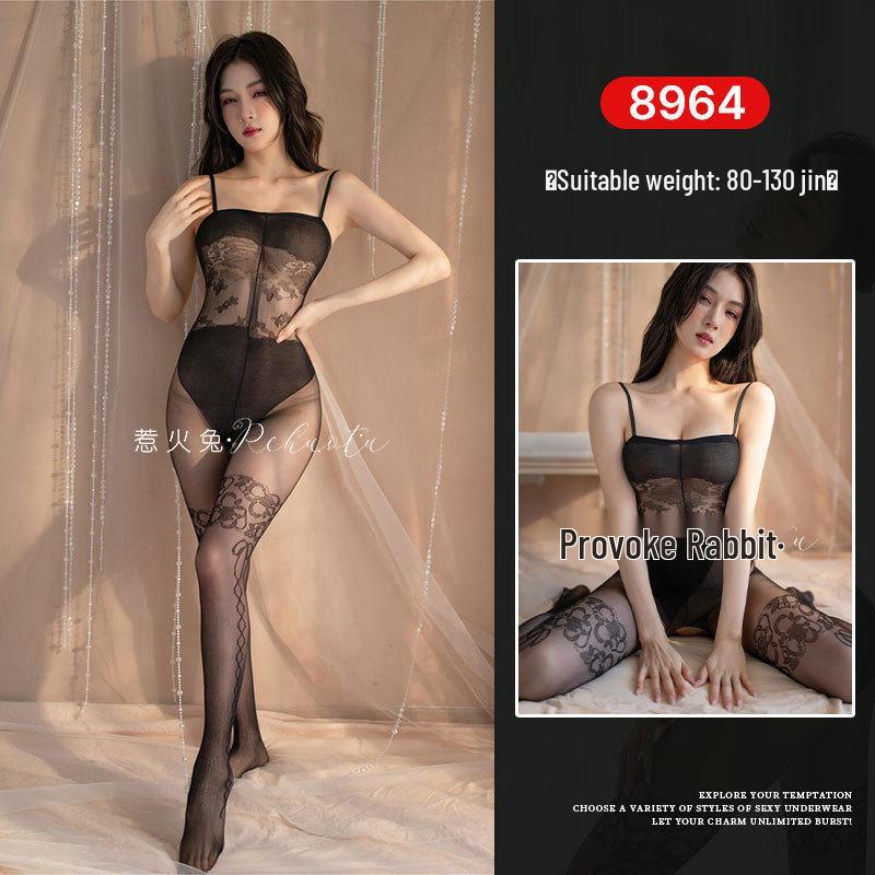 Seductive Rabbit Silk Bondage Lingerie Set: Open Crotch, Tearable Bodysuit with Garter and Stockings
