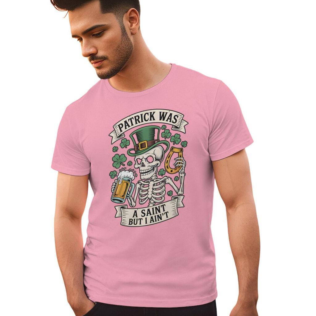 Unisexs St Patricks Day Shirt Patrick Was A Saint I Aint Print TShirt Irish Day Shirt Funny Skeleton Shamrock Leaves Graphic Tee