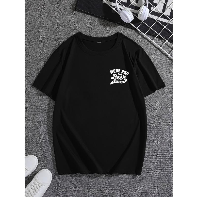 Men'S Short-Sleeve Fashionable T-Shirt with Round Neck And Letter Print