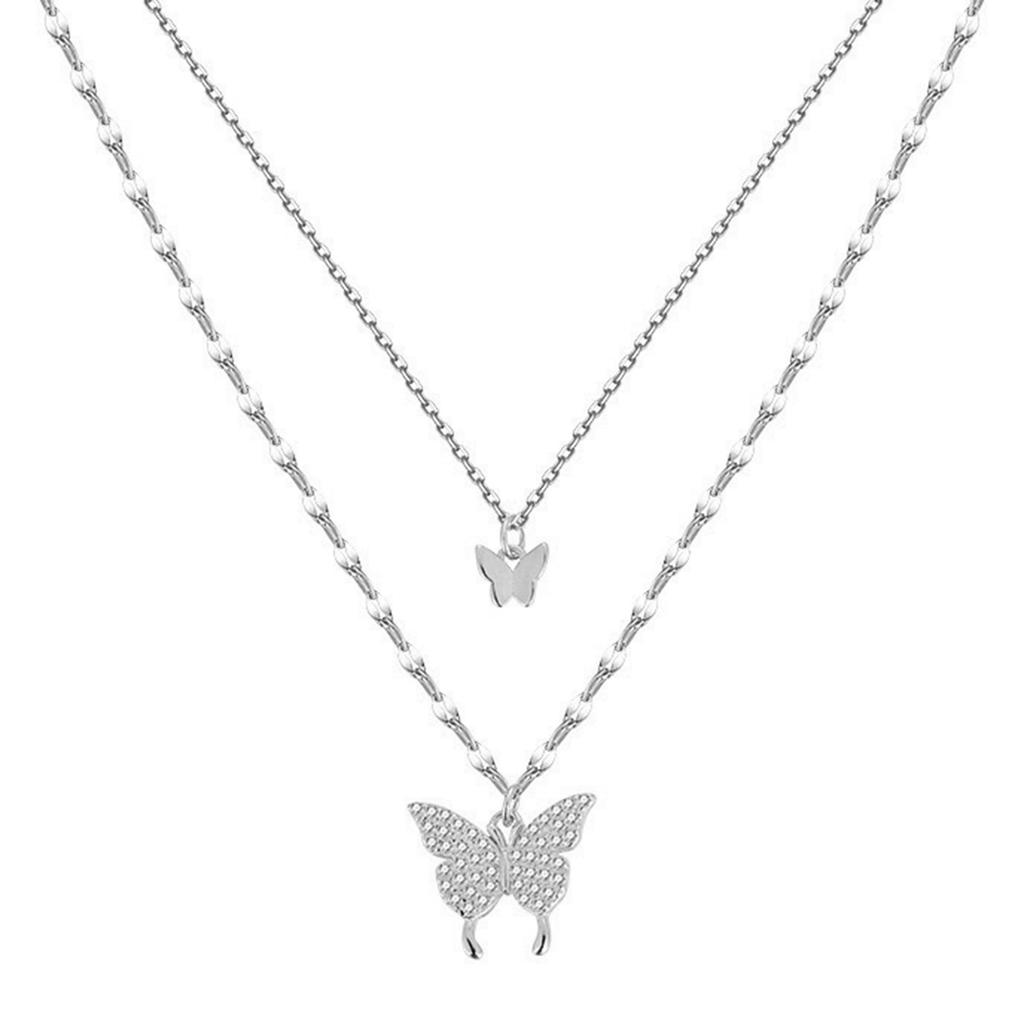 Sweet Light Luxury Shiny Butterfly Necklace Elegant Women Double Layered Necklace Exquisite Clavicle Chain Jewelry Accessories