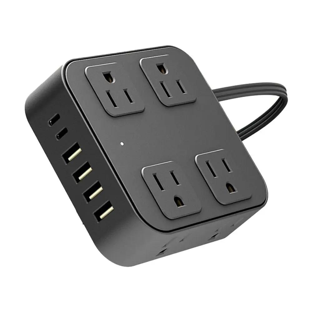 Flat Plug USB Ports Plug Strip 6 USB Ports 8 AC Outlets Extender with Cable Extender US Standard Socket Strip