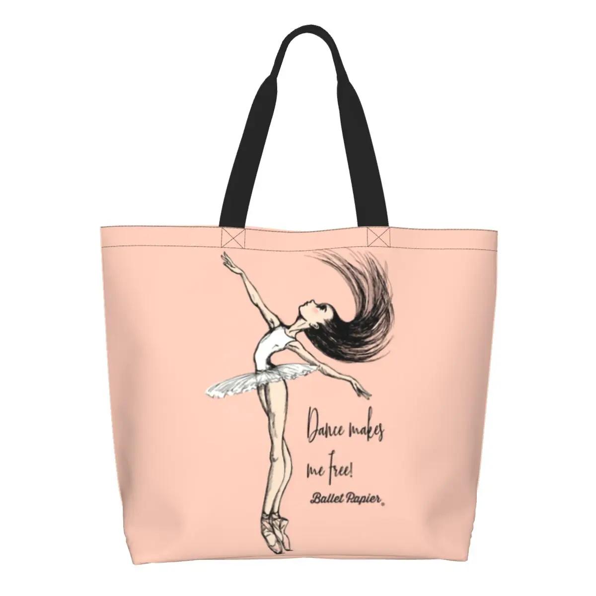 

Fashion Print Ballet Dance Makes Me Free Tote Shopping Bags Recycling Canvas Shopper Shoulder Ballerina Dancer Handbag 5XL