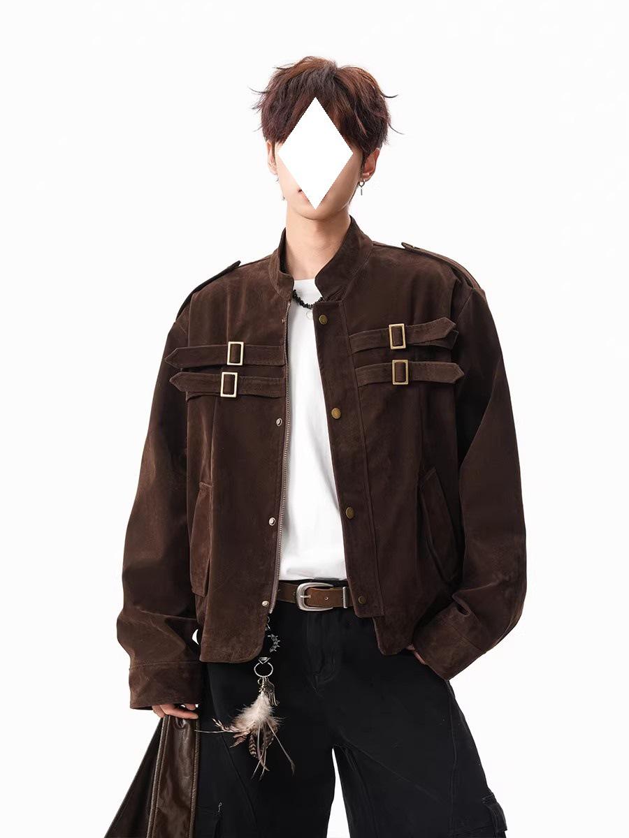 Men s Winter Retro Patchwork Suede Velvet Barn-Style Jacket. Medium темно-коричневого