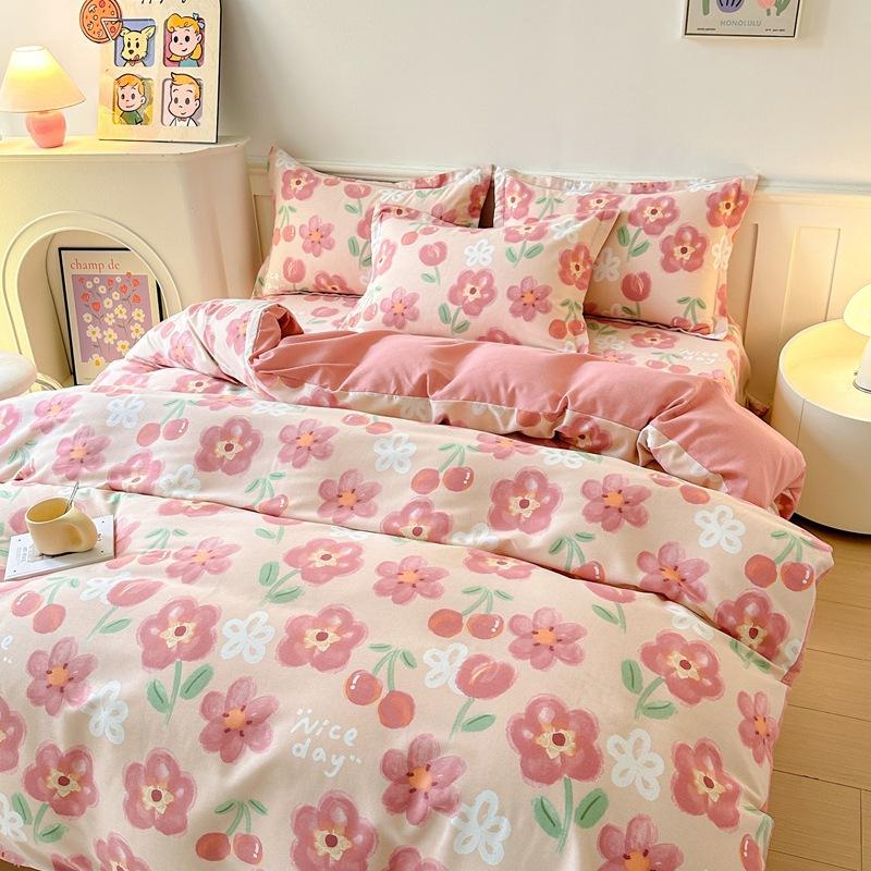 Pure cotton thickened and ground four-piece set of bedding, three-piece set of quilt cover for college students, bed sheets for mothers and babies in