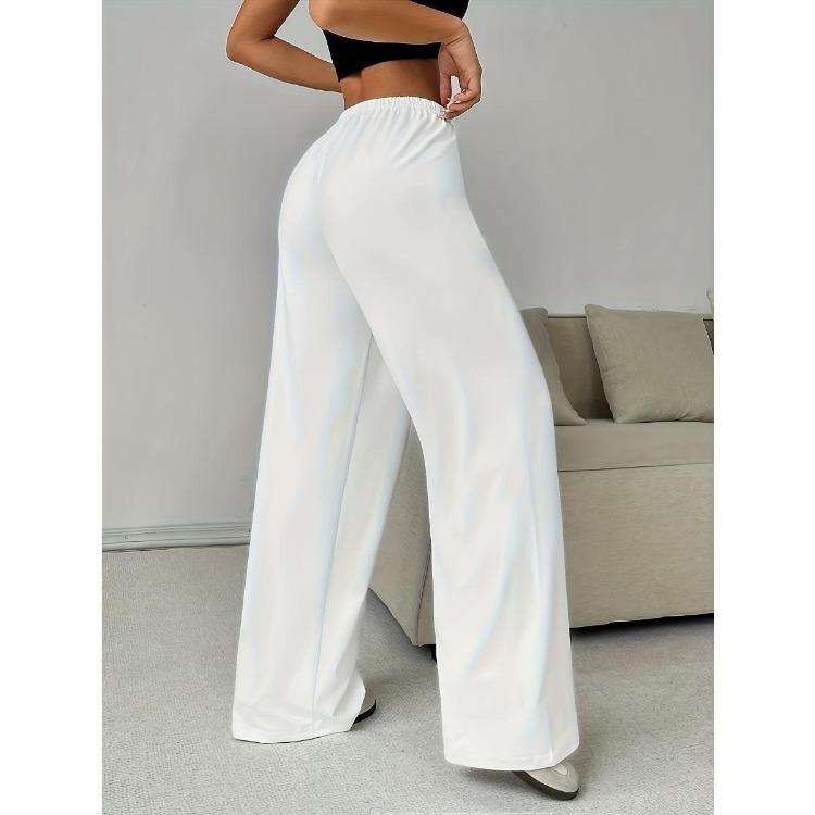 Sporty Style Ladies Casual Wide Leg Pants Elastic Waistband Loose Medium Stretch Fabric Machine Washable Ankle Pants