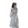 Design Sense Niche Irregular Splicing Fake Two-piece Floral Suspender Dress Women's Summer Small Fringed Skirt