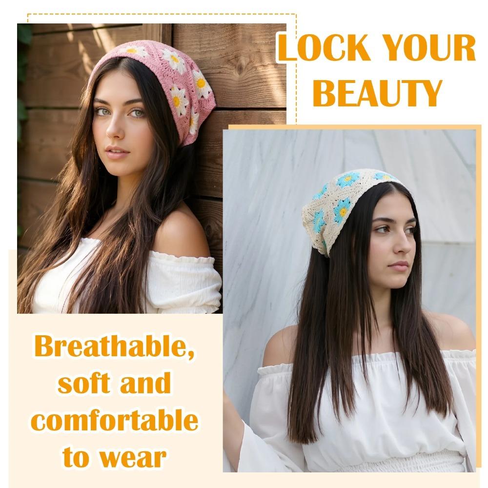 1-piece Cute Crochet Headband Set, Floral Hair Scarves, Bohemian Triangle Scarf Set