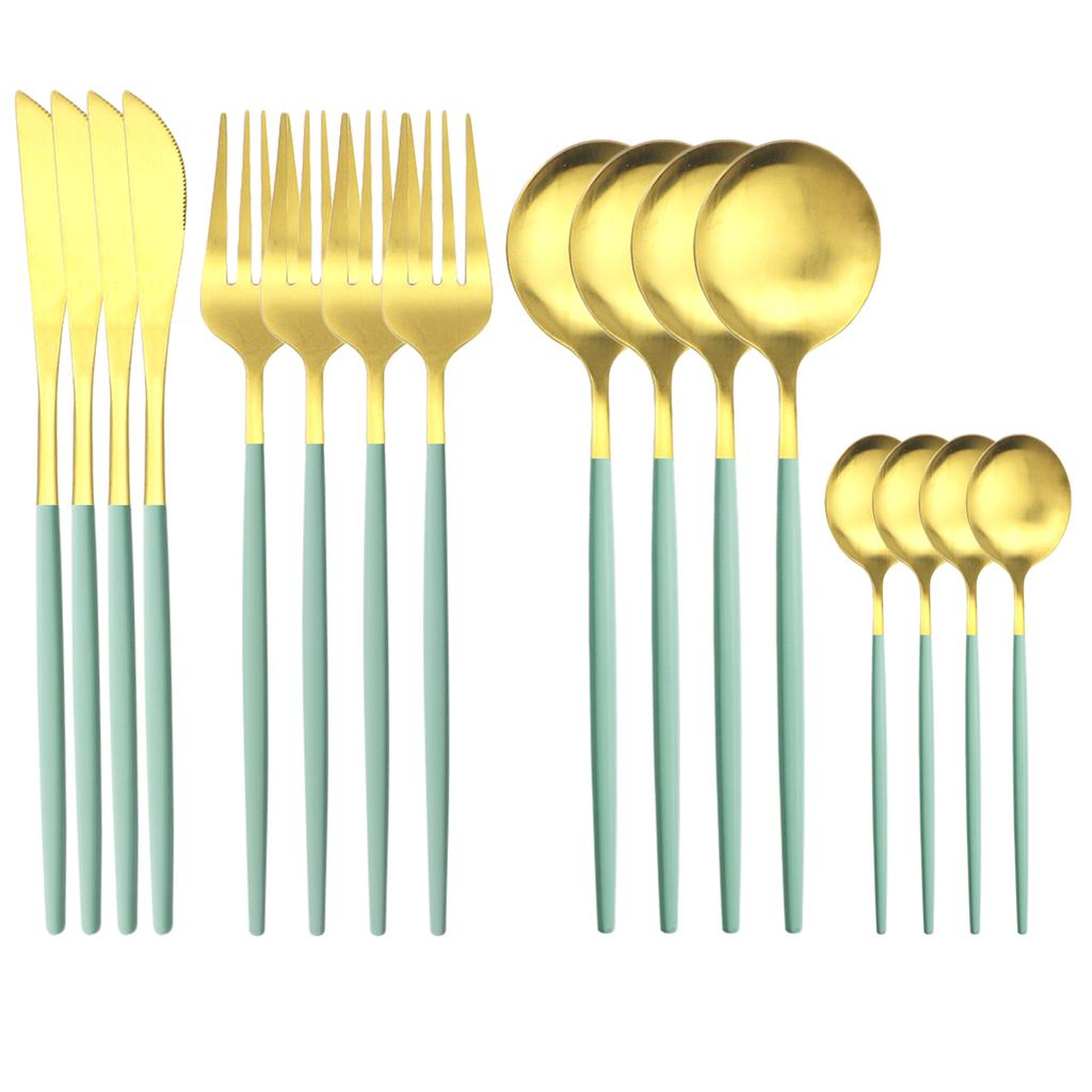 16Pcs Rose Gold Cutlery Set Knife Fork Coffee Spoons Dinnerware Set Stainless Steel Tableware Set Western Kitchen Silverware Set