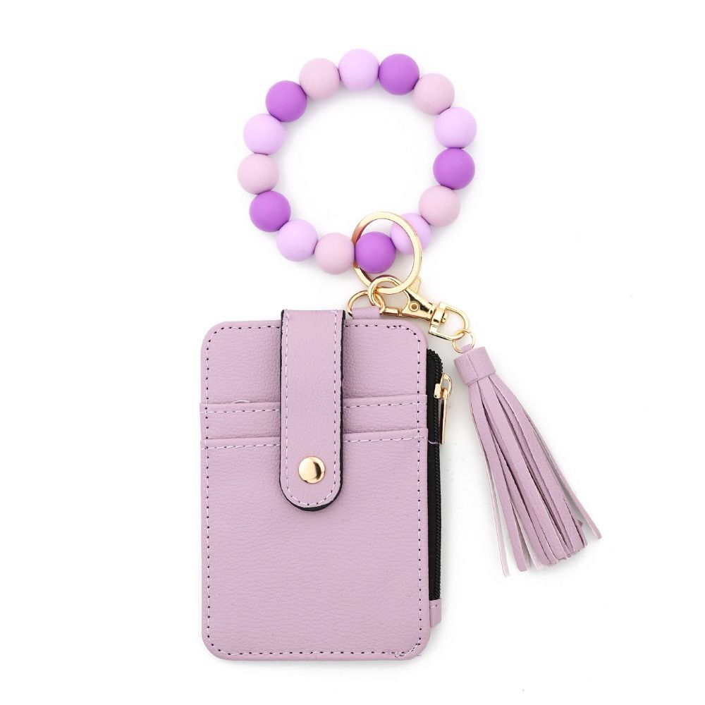 Faux Leather Card Holder Bracelet Keychain Bohemian Style Wristband Card Case Keyring  Everyday Use