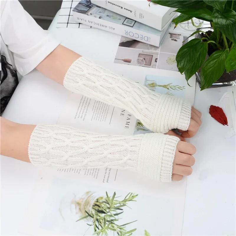 Long Fingerless Gloves Women‘s Mitten Winter Arm Warmer Knitted Sleeve Fine Casual Soft Girls Goth Clothes Punk Gothic Glove