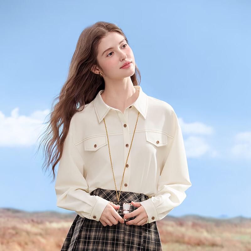 Betu Women's Contrast Button Loose Long Sleeve Shirt