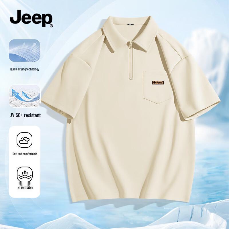 JEEP Men s Summer Quick-Dry Anti-Bacterial UV Protection Half-Zip Polo T-Shirt XL