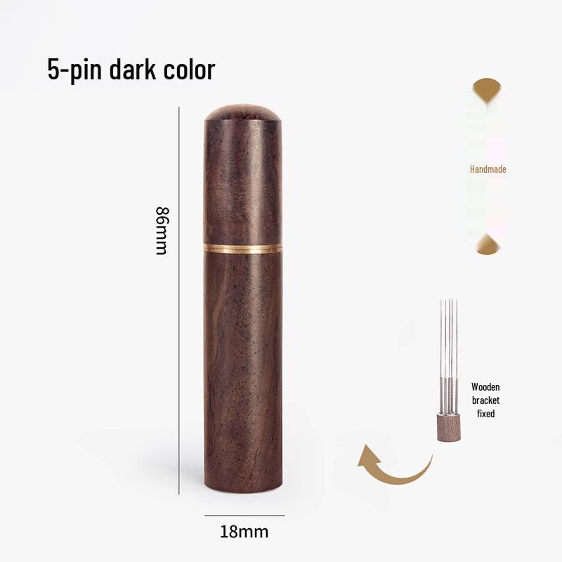 "Stainless Steel Coffee Stirring Needle with Solid Wood Handle - Portable Tool for Breaking Up Lumps"