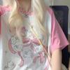 2KWEIRD Kawaii Rabbit Graphic Pink T Shirts Women Japanese Y2k Style Sweet Cartoon Tees Harajuku Cute Short Sleeve Tops