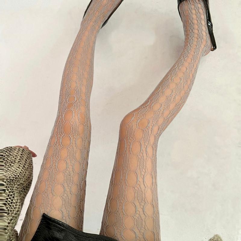 Elegant Fishnet Pantyhose High Elasticity Hollowed Textured Lace Tights for Ladies Aesthetic Patterned Mesh Stockings
