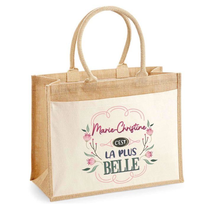 Sac cabas - PLANETEE - jute avec poche Marie-Christine la plus belle - Jute - 43x33 cm - Imprimé en France