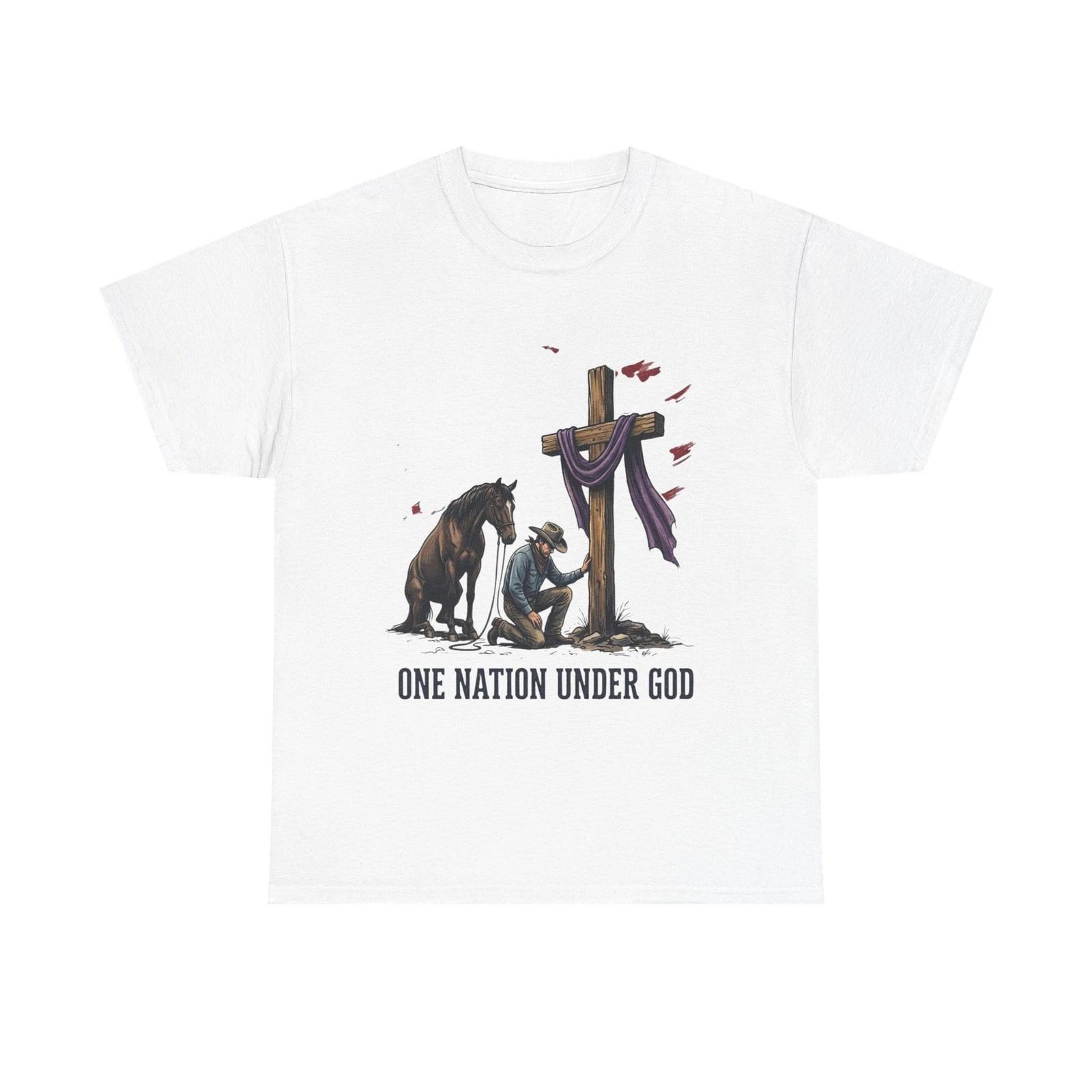 

One Nation Under God cross kneeling soldier T-Shirt | Patriotic Christian design L