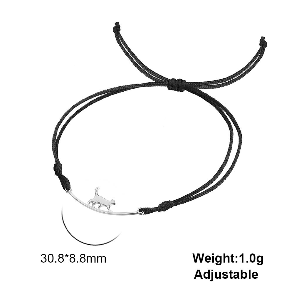 Cazador Stainless Steel Walking Cat Box Chain Bracelet for Women Animal Kitten Wax Rope Bracelet Jewelry Mother's Day Gift