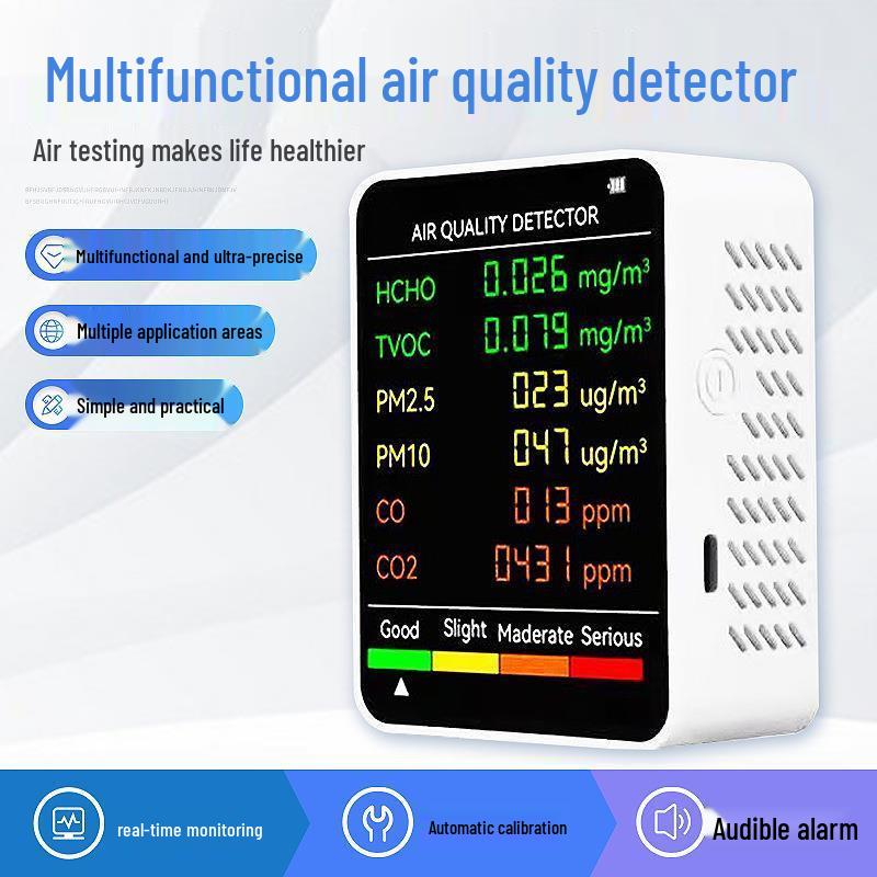 6-in-1 Air Quality Monitor: Formaldehyde, PM2.5, CO2, TVOC Detection