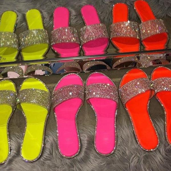 2020WISH Women's Rhinestone Sandals and Slippers - Stylish Footwear 9070