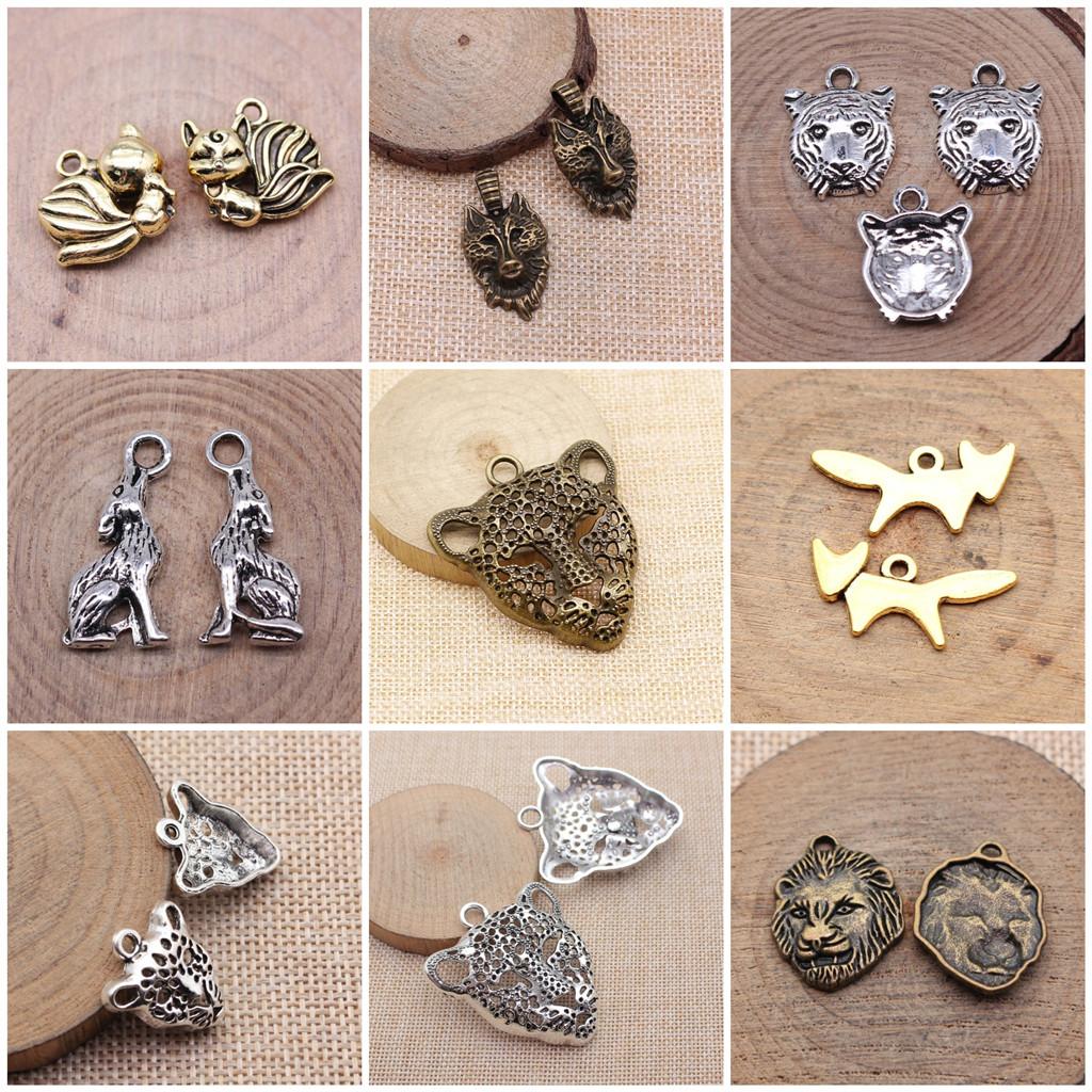 Tiger Lion Wolf Fox Charms Pendant For Bracelet Necklace Jewelry Making Craft Findings