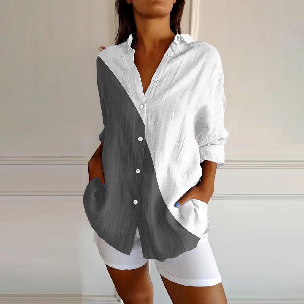 Womens Button Down Shirts Cotton Linen Long Sleeve Dress Shirts Casual Summer Tops Work Blouses