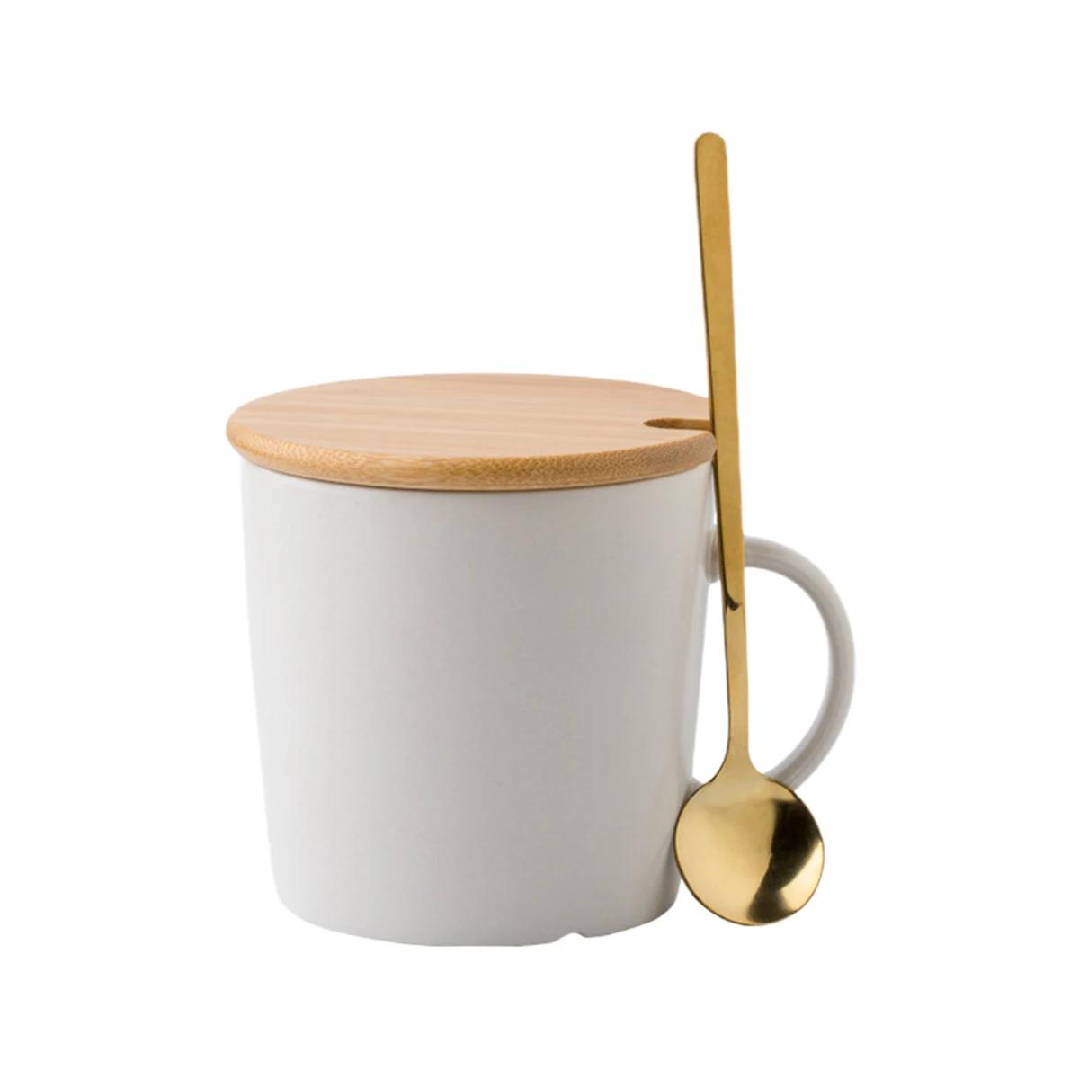 Ceramic Coffee Mugs with Lid and Spoon, Vintage Matte Espresso Cup, Mocha Latte Tea Cup Milk Coffee Mug for Office and Home 350ml белый
