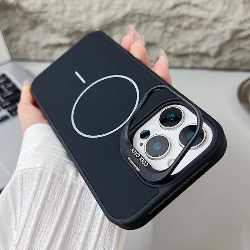

Compatible for MagSafe Silicone Magnetic Case for For Iphone 16 15 14 Plus 11 12 13 Pro Max Shockproof Lens Stand Protective Case iPhone 15