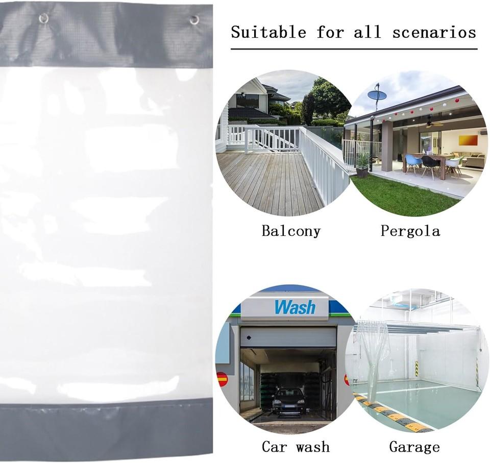 Outdoor Clear PVC Tarp Curtain Waterproof Heavy Duty Patio Rainproof Curtain