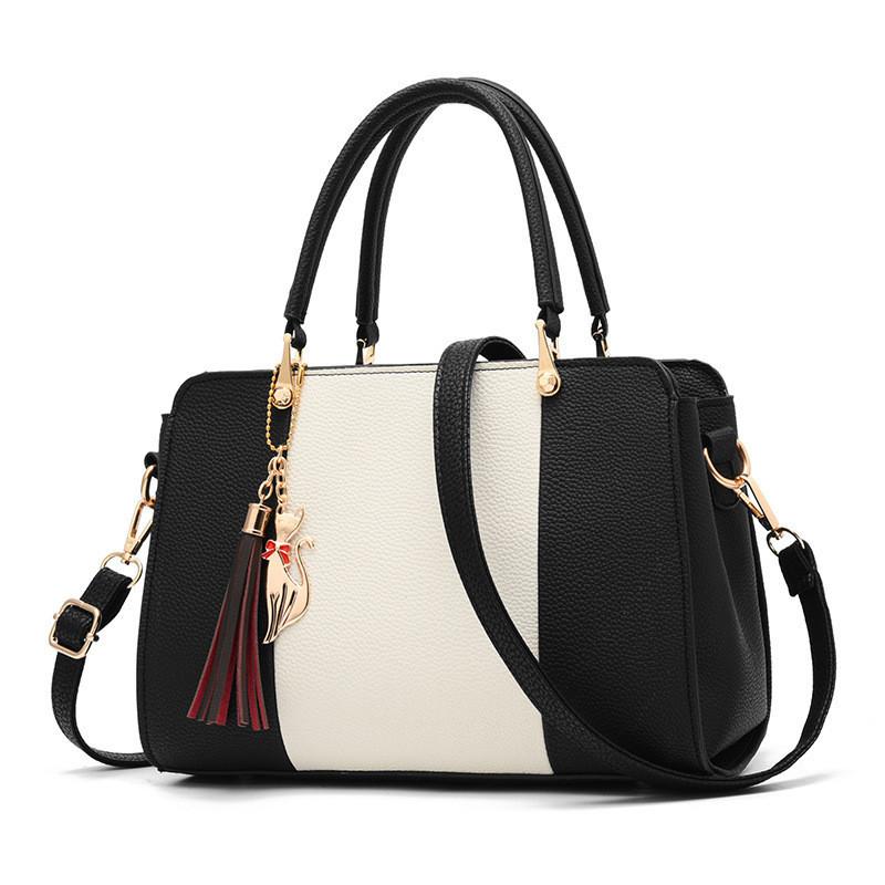 Stylish Cross-border Trend Color Block Handbag With Big Space For Women чёрный