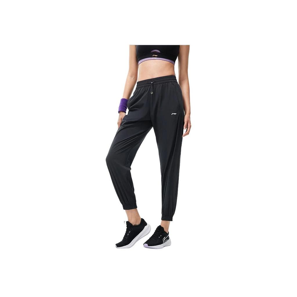 Li-Ning Solid Color Quick-Dry Drawstring Breathable Loose Sports Pants Women Bottoms Black AYKT500-3