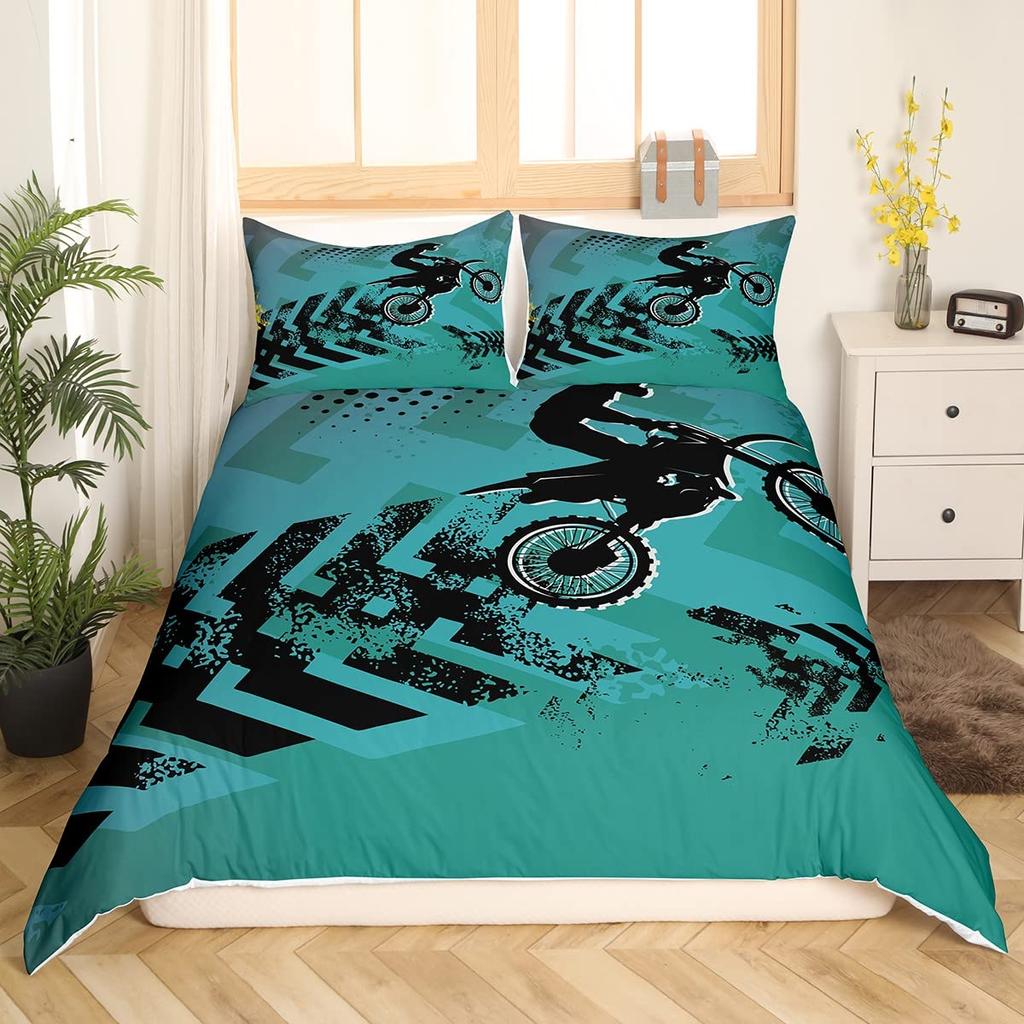 Motocross Bedding Set Full Motorcycle Racer Comforter Cover Extreme Sport Duvet Cover Dirt Bike Motor Vehicles Biker Quilt Cover
