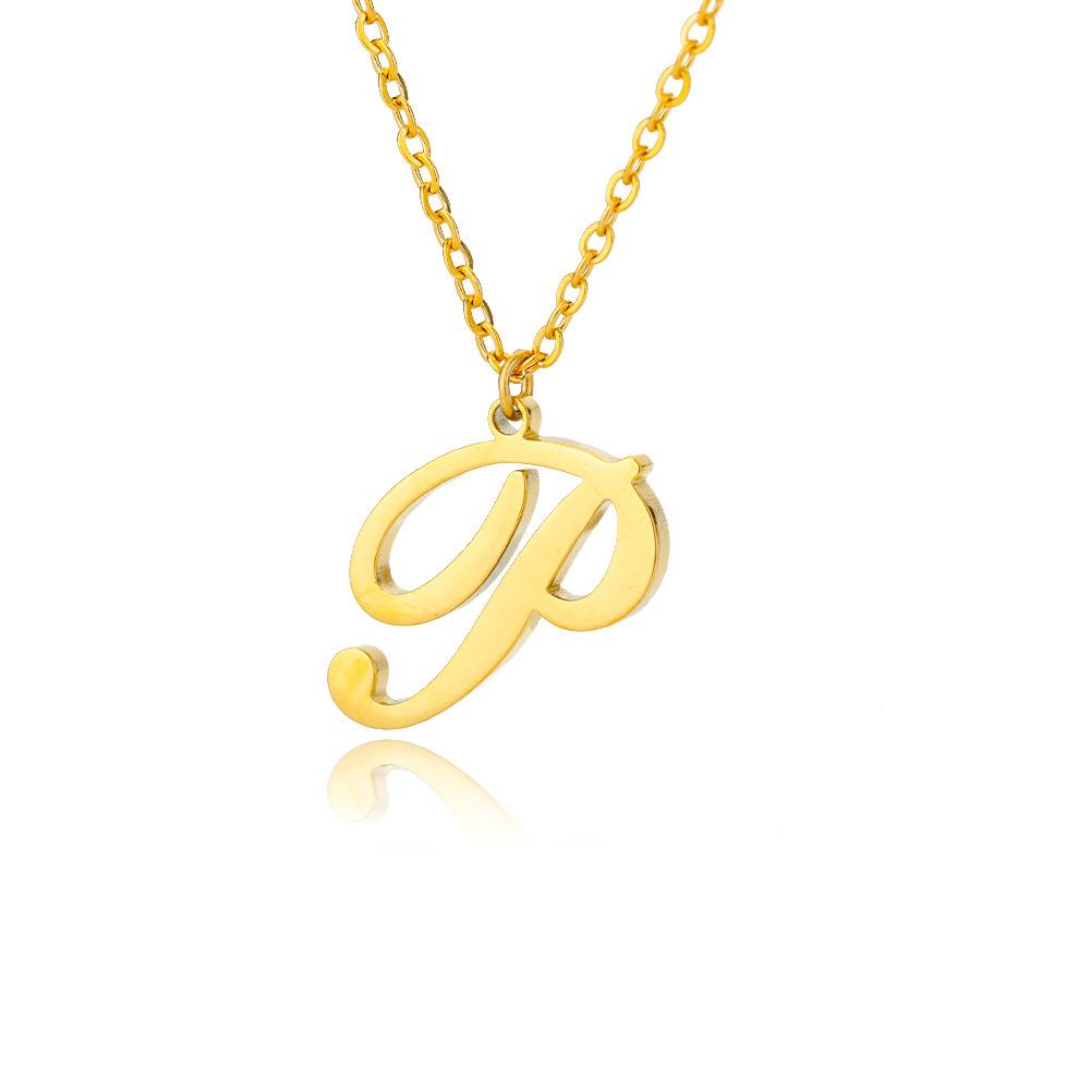 Women Stainless Steel 18K Gold Plated Letter Name Pendant Collarbone Chain