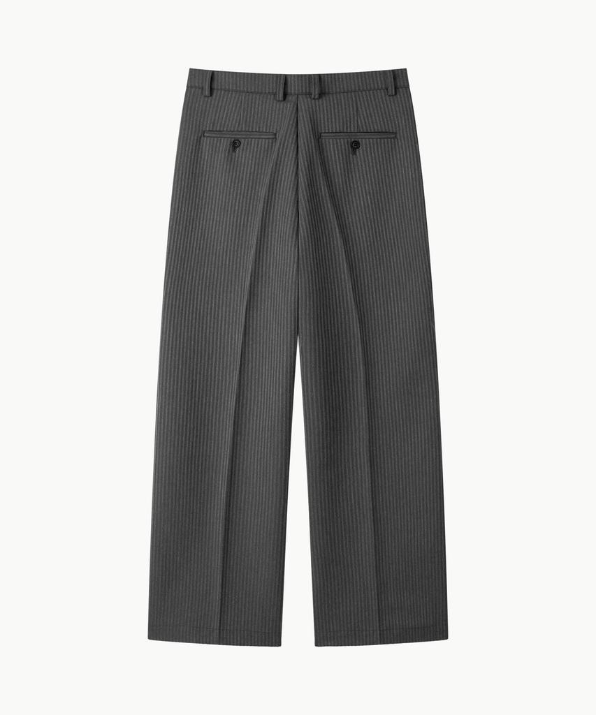 Leondi Matte Stripe Semi-Wide Slacks - Charcoal