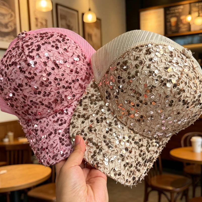Sequin Net Hat Female Tide Summer Cap Fashion Show Face Small Cap Round Face Baseball Cap Spring Spot