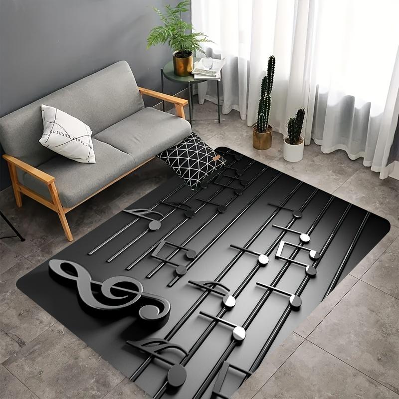 3D Music Notes Rug - Lightweight Non-Slip Washable Mat for Music Studio, Living Room & Bedroom, Soundwave Decor