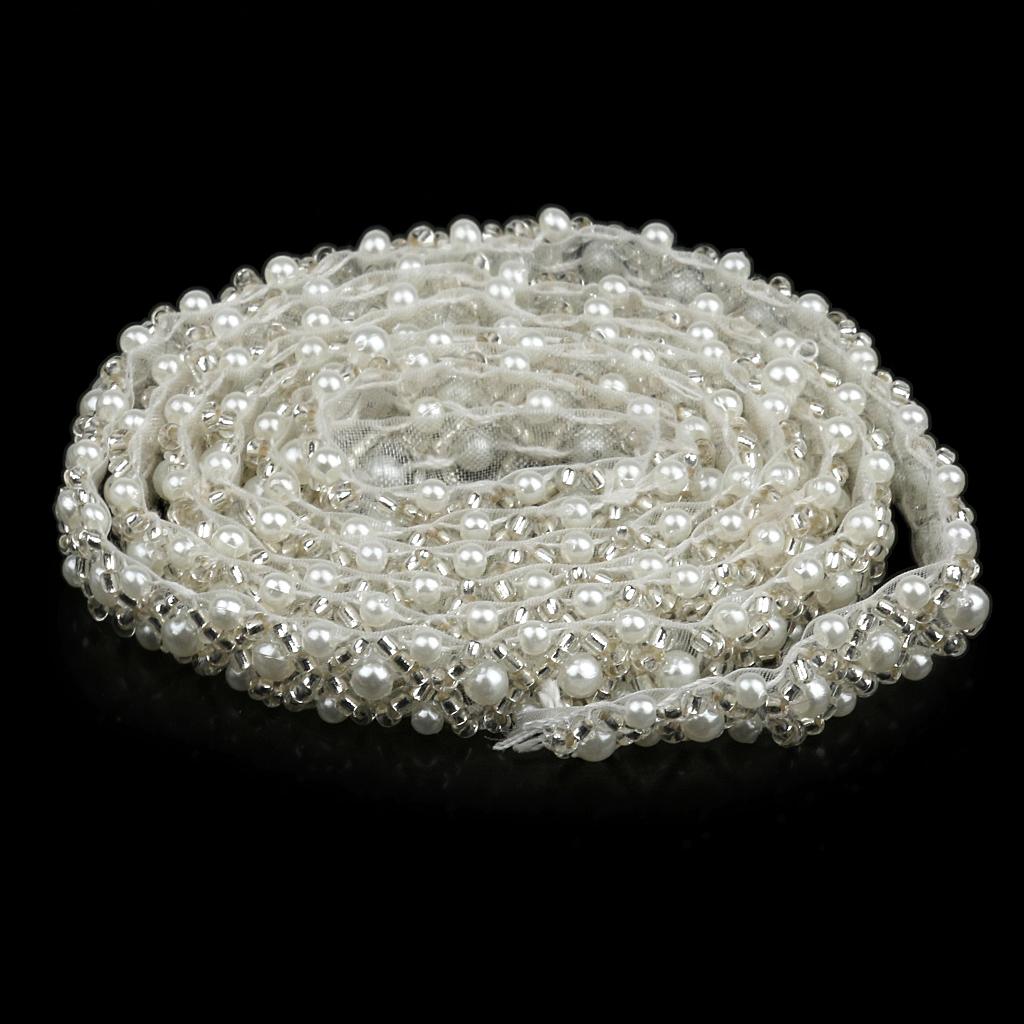 1 Yard Beaded Lace Trims Sewing Applique Ribbon Embellishments