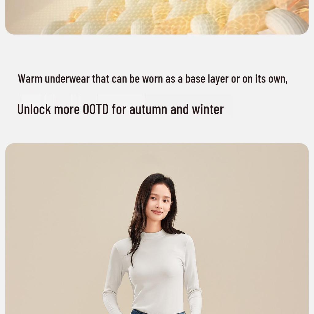 Women's Thermal Wool-Silk Mid-Neck Underwear Set - Slimming Base Layer for Winter and Autumn